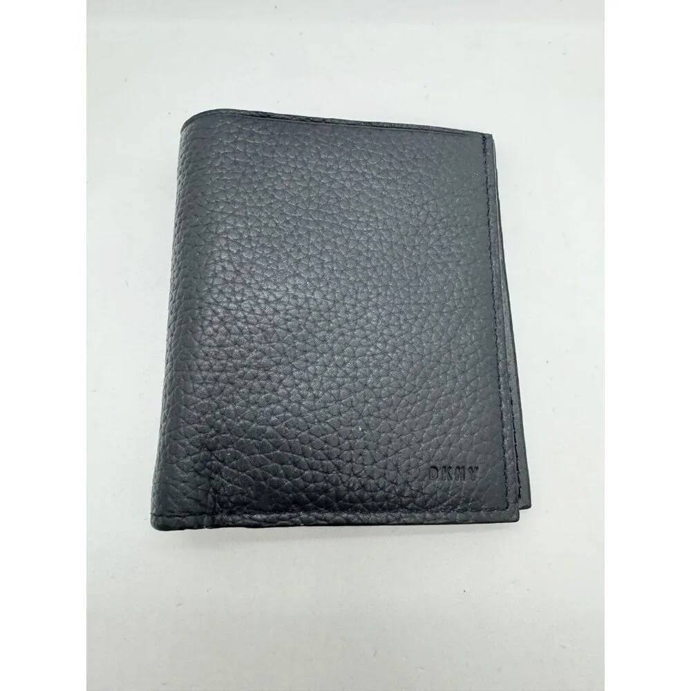 DKNY pebbled faux-leather foldable men's wallet cardcase RFID- Black/Dark navy